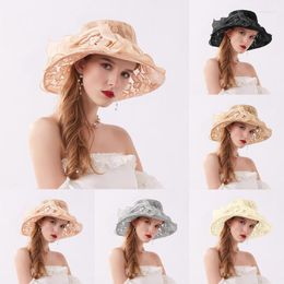 Wide Brim Hats Women Summer Hat Ladies Packable Sun Beach Wedding Party Race Dress Shower L5WideWideWide Oliv22