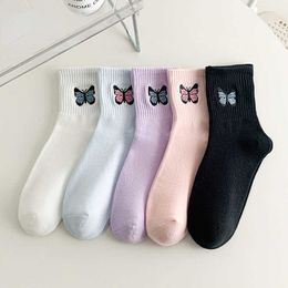 Socks Hosiery Colourful Socks Cotton Mid-tube Wild Fashion Personality Butterfly Embroidery Sports Socks Trend Cute Socks Women Socks P230511