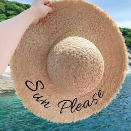 Berets Summer Raffia Hats For Women Handmade Beach Straw Hat Lady Big Wide Brim 11-12CM Panama SunHat With Embroidery Sun Please