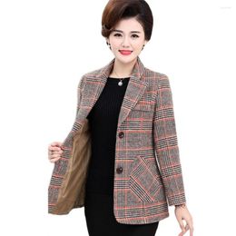 Women's Suits Vintage Middle-Aged Women's Plaid Blazer Spring 2023 Autumn Thin Temperament Woolen Coat Mother Clothes Lining Jacket