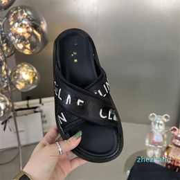 2023-Higher Version Letters Cross A Word and A Half Slippers Female 2023 New Platform Beach Shoes Fashion Outside Wear