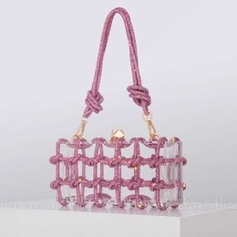 2023 New Arrival Shoulder Bags Diamond Clear Acrylic Box Evening Clutch Women New Boutique Woven Knotted Rope Rhinestone Purses And Handbags Wedding Party 230612bj