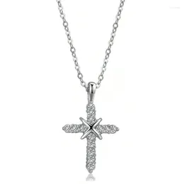 Pendant Necklaces MIQIAO White Gold Plated Luxury Crystal Cross Vintage Goth Collar Chains Necklace For Women Men Friends Couple Gift