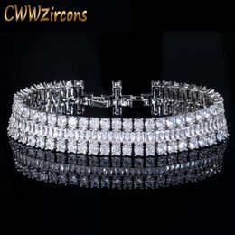 Chain CWWZircons Brand Sparkling White Gold Color Top Grade Cubic Zirconia Stone Luxury Big Wrap Bracelet Bridal Wedding Jewelry CB043 230511