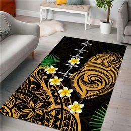 Carpets CLOOCL Polynesia Carpets Flannel 3D Graphic Frangipani Sea Turtle Tattoo Floor Rugs Carpet For Living Room Area Rug Kitchen Mat 230511