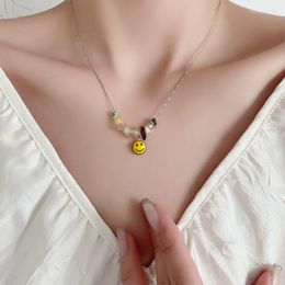 Pendant Necklaces 2023 Korean Fashion Color Irregular Stone Smile Necklace Simple Temperament Lovely Women's Jewelry