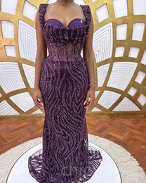 2023 May Aso Ebi Purple Mermaid Prom Dress Sequined Lace Evening Formal Party Second Reception Birthday Engagement Gowns Dress Robe De Soiree ZJ200