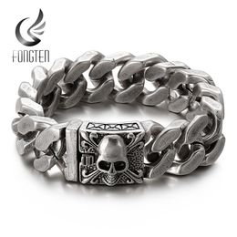 Chain Fongten Men Black Gothic Style Skull Pattern Darkness Jewellery Carving Shiny Design Fashion Traditional Punk Bracelet 230511