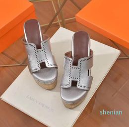Ladies Wedge Sandals Slippers Open Toe Platform Black Silver Summer High Heels 35-40