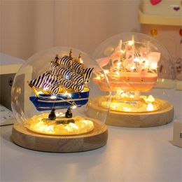 Night Lights LED Light Caribbean Black Pearl Corsair Sailing Boats Colour Wooden Sailboat Model Home Decoration Accessories Birthday Gift Ins