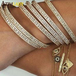 Chain Collection Fashion Gold Color Clear CZ Bangle Full Paved Iced Out Bling AAA Cubic Zirconia Bracelet Women Wedding Jewelry 230511