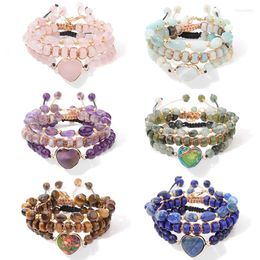 Strand 3Pcs/Set Love Heart Bracelet Set Natural Crystal Tiger Eye Stone For Women Men Bangles Trendy Jewellery Female Friend