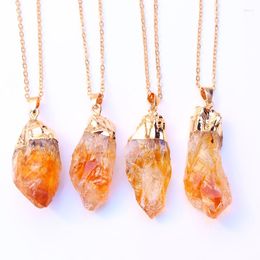 Pendant Necklaces Natural Citrine Healing Crystal Necklace Gold Plated Irregular Raw Stone For Women Mothers Day Mom Gifts