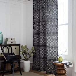 Curtain Blackout Curtains Geometric Black Tassel Bohemia For Living Room Window Drapes In Home Decoration