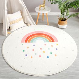 Carpets Fluffy Rainbow Cartoon Round Carpet Bedroom Animal Non-slip Bedside Area Rugs Carpets Soft Plush Children Play Mats Comfortable 230511