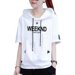 Women's Hoodies Sweatshirts Women's Hoodies Casual T-shirt Sports Short Sleeve Women's Hoodie Colour Cotton Clothes Summer Korean Version Loose P230511