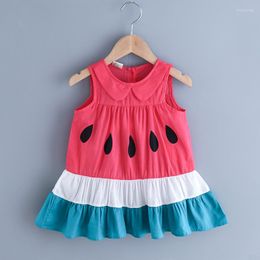 Girl Dresses 2023 Fashion Kids Baby Girls Causal Sleeveless Casual Princess Collar Stitching Watermelon Print