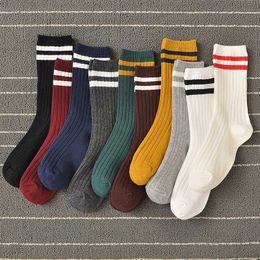 Socks Hosiery Women's spring socks Korean version of the two bars Japanese striped cotton sock with pile tube university style socks P230511