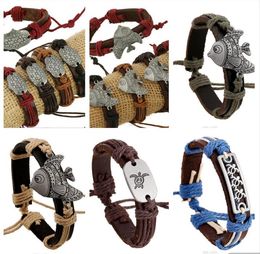 Man woman Antique Silver Cowhide bracelet 100% cowhide bracelet fish sea turtle leather Couple Bracelet Multiple Style Choices