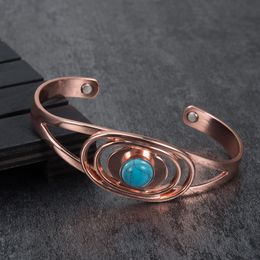 Charm Bracelets Vinterly Magnetic Copper Bracelet Blue Stone Oval Adjustable Open Cuff Bangles for Women 230511