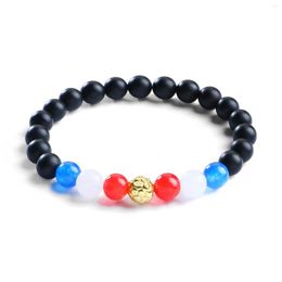 Strand 2023 France Color Football Bracelets 8mm Black Matte Onyx Natural Stone Men Bracelet Boys Sports Gift