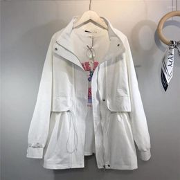 Women's Jackets Student Trench Coat Female 2023 Spring Autumn Women Basic Coats Casual Hooded Jacket With Lining Khaki Tops Drawstring White