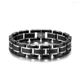 Link Bracelets Men Solid Carbon Fibre 15mm Wide Blue Black And Rosegold Stainless Steel Wristband