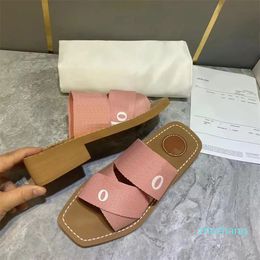 2023-Designer Slippers Women Slipper Woody Mules Cross Sandals Canvas Woven Sandal Summer Outdoor Peep Toe Casual Slides Embroidery Rubber Slide