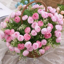 Decorative Flowers DIY Green Leaves Wedding Bouquet Artificial Camellia Flower Decoration