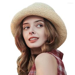 Wide Brim Hats FS Curling Sunshade Sun Hat For Women Straw Bowler Floppy UV Protection Outdoor Casual Beach With Ribbon Chapeau Femme