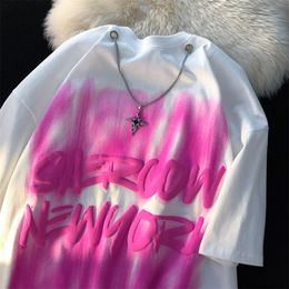 Womens TShirt Harajuku Cotton Material Retro Street Hiphop Tiedye Graffiti Tshirt Men Women Cool Cross Chain Fashion Top Summer Oversized 230510