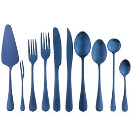 Dinnerware Sets Pcs Matte Blue Stainless Steel Steak Knife Fork Spoon Restaurant El Tableware Coffee Cake TeaspoonDinnerware