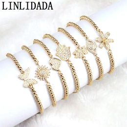 Chain 10Pcs Wholesale Gold Color Micro Pave CZ Connector Beaded Bracelet For Women Adjustable Jewelry 230511