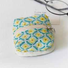 Storage Bags Durable Headphone Pouch With Zipper Closure Portable Cute Floral Change Purse Earphone Holder Cotton Cloth Bag