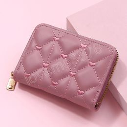 Pu Leather Card Holder for Women Embroidery Love Purse Mini Zipper Wallet High-capacity