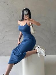 Casual Dresses WOMENGAGA Sexy Slim Invisible Shoulder Strap Bottom Halter Neck Maxi Dress Long Tank Korean Women CU8N