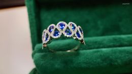 Cluster Rings 2798 Solid 18K Gold Nature 1.36ct Blue Sapphire Gemstones Diamonds For Women Fine Jewellery Presents