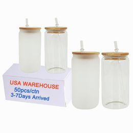 CA/USA Warehouse 16oz Sublimation Glass Tumblers Heat Press Coke Can Shape Soda Glass Mugs Mason Jars With Lid And Straw Bulk Wholesale ss0511