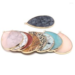 Pendant Necklaces Fashion Natural Stone Agates Quartz Drop-shaped Labradorite Charms For Jewellery Making DIY Earring Necklace Size 37x55mmPen