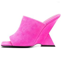 Dress Shoes Women Strange Heels Suede Unique Wedge Heel Sandals Square Open Toe Summer Custom Colours Slides Slippers