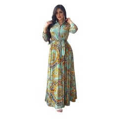 Basic Casual Dresses Ethnic Clothing Fashion French Elegant Maxi Dresses for Women Retro Print Muslim Dubai Abaya Lapel Single-breasted Long Sleeve Shirt Dress