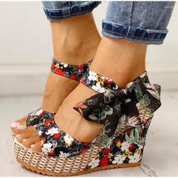 Sandals Summer Beach Boho Floral Wedge Women Ankle Strap Platform Gladiator Shoes Woman High Heels Sandalias Mujer 2023