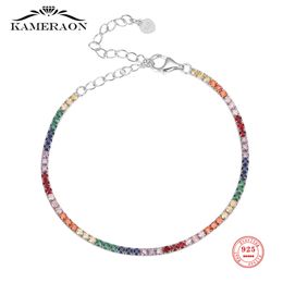 925 Sterling Silver Rainbow Tennis Bracelet 2mm Round Diamond Chain for Men and Women Fine Jewellery Bright Wedding Party Gifts