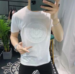 Designer Fashion Men's T-Shirts 2023 European Station Summer Ice Silk Smooth Tiger Head T-shirt Men's High end European Cotton Short Sleeve Sequin Embroidery Trend