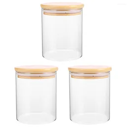 Storage Bottles 3 Pcs Glass Jars Lids Pudding Containers Container Lid Airtight Food