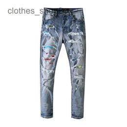 designer jeans Men's Jean Amirres Denim Mens Pants OFF new high street color patch made old hole rainbow damaged fashion label 98LZ