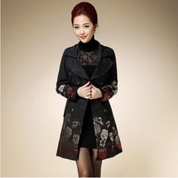 Women's Trench Coats 2023 Sping&Autumn Coat Female Double Breasted For Woman Embroidered Rose Jacquard Medium-long Overcoat