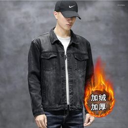 Men's Jackets Plush Denim Jacket Men's Slim Thick Warm Blue Fashion Clothes Korean Autumn Winter 2023 Men Bomber