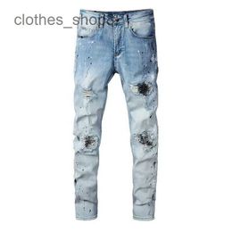 designer jeans Men's Jean Amirres Denim Mens Pants 2022 men's high street fashion blue hole patch micro elastic large trousers 820 W1JY
