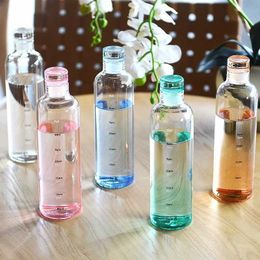 New 500ml Large Capacity Glass Water Bottle With Time Marker Cover For Water Drink Transparent Milk Juice Simple Cup Birthday Gift